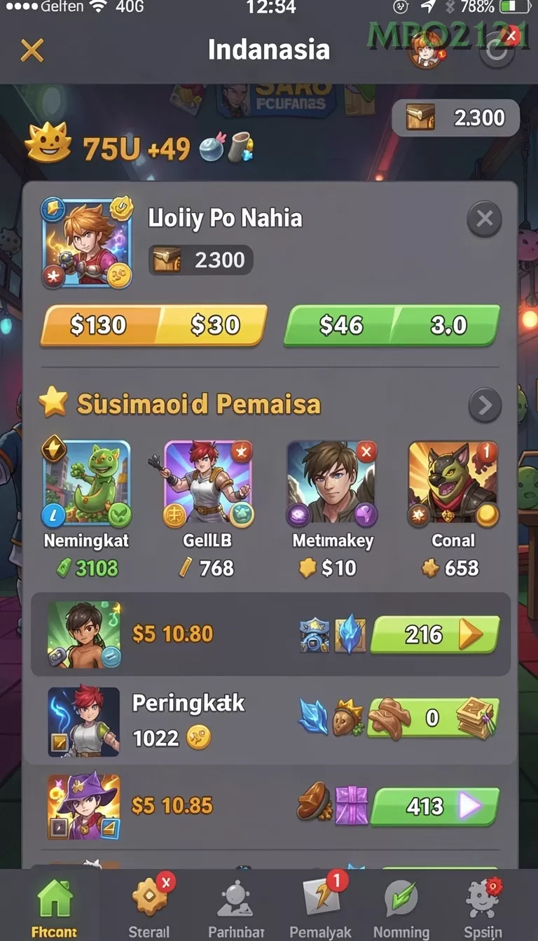 Cuplikan layar MPO999 — menu navigasi